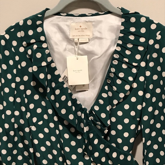 🎉HP🎊Kate Spade Green Polka Dot Wrap Dress- NWT - Picture 3 of 7